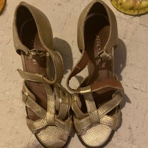 Aerosoles gold strappy comfort heel sandals